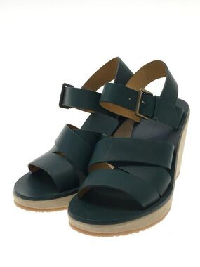 A.P.C. RUE MADAME PARIS Paola Teal Green Leather Strappy Open Toe Wedges sz 38